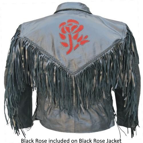 (image for) Ladies black rose Cowhide Leather jacket with fringe